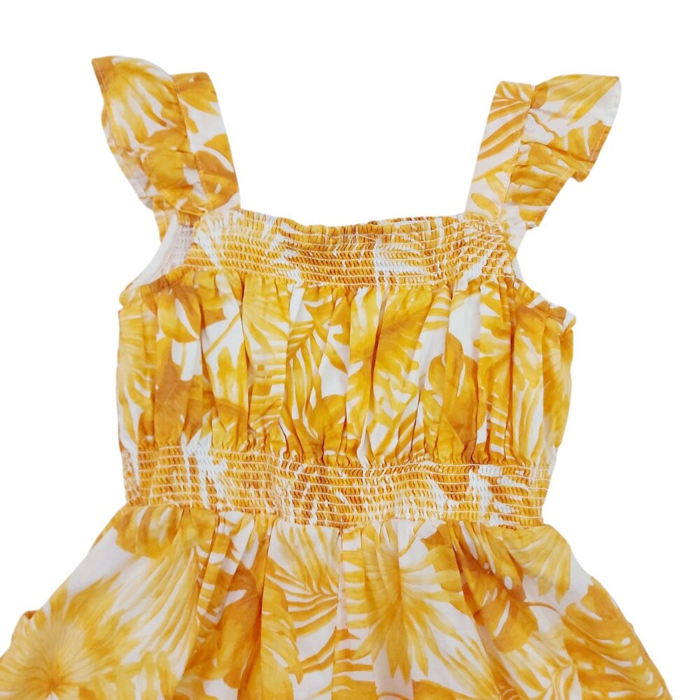 Janie and Jack Romper Girls 3 Yellow Smocked Palm Print Square Neck 100% Cotton - Picture 8 of 11